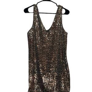 Sam Edelman Women’s Silver & Gold Sequin Sleeveless V-Neck Party Dress Size XS